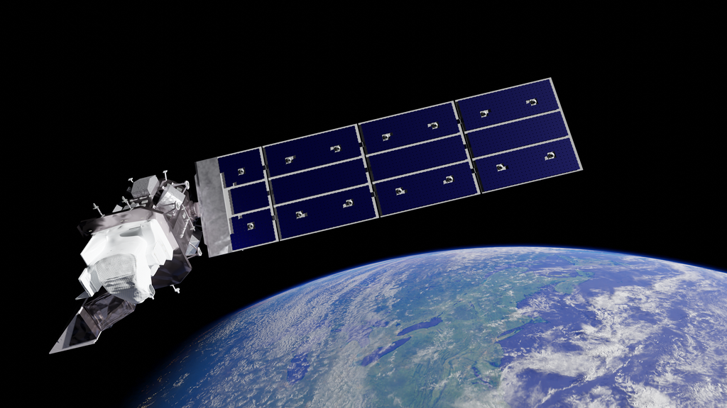 Landsat 9 orbiting over the earth.
