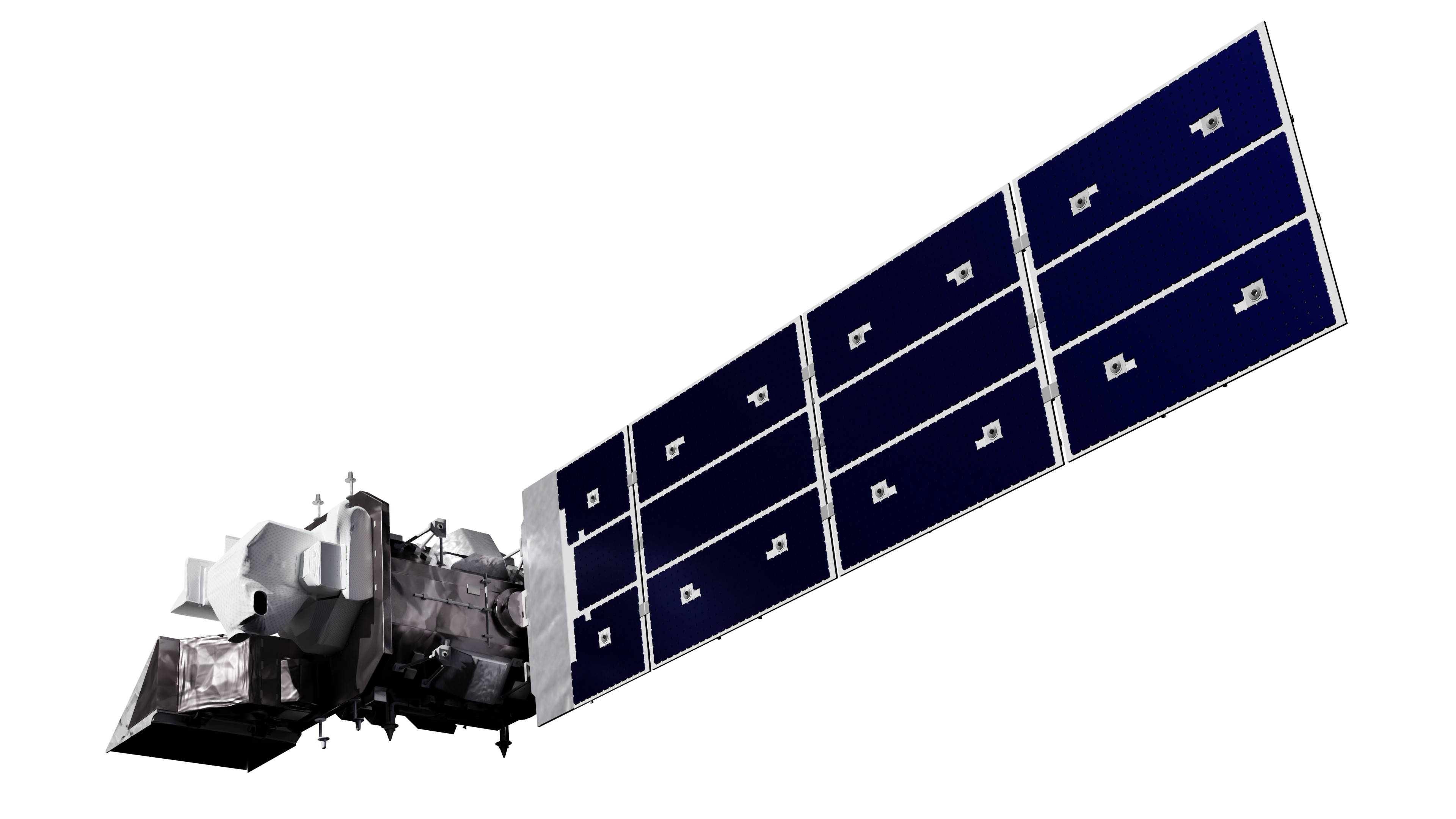 Landsat 9 with a view from the underneath the left side of the satellite.