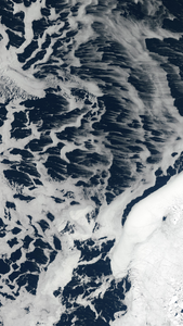 A natural-color Landsat satellite image of the Sea of Okhotsk.