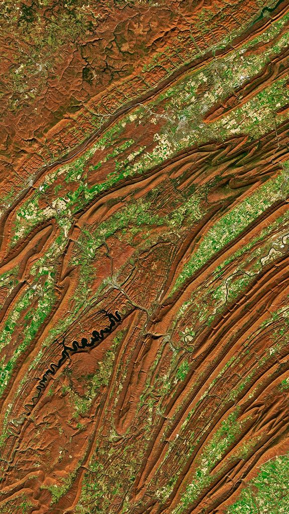 A natural-color Landsat satellite image of Central Pennsylvania.