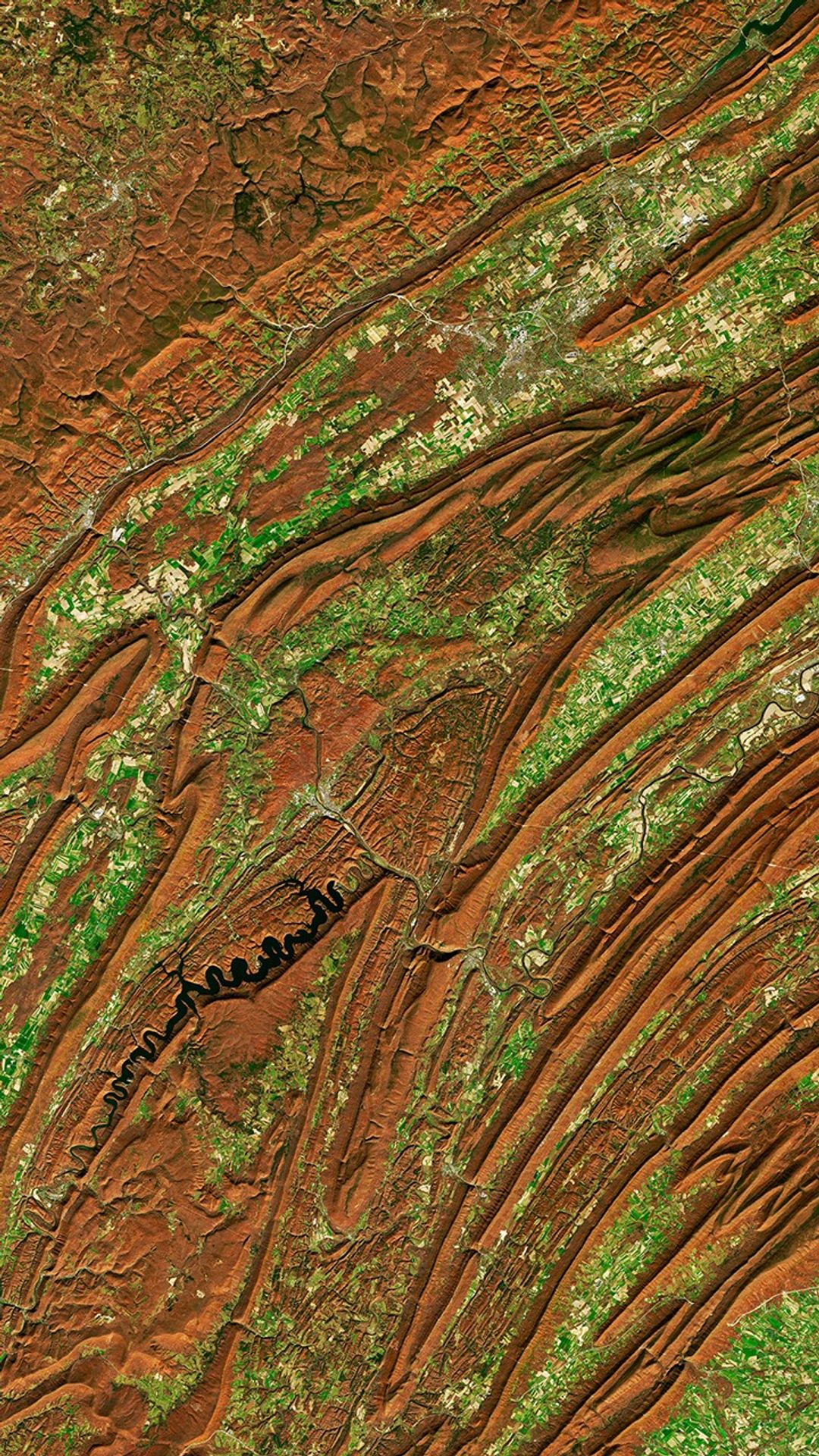 A natural-color Landsat satellite image of Central Pennsylvania.