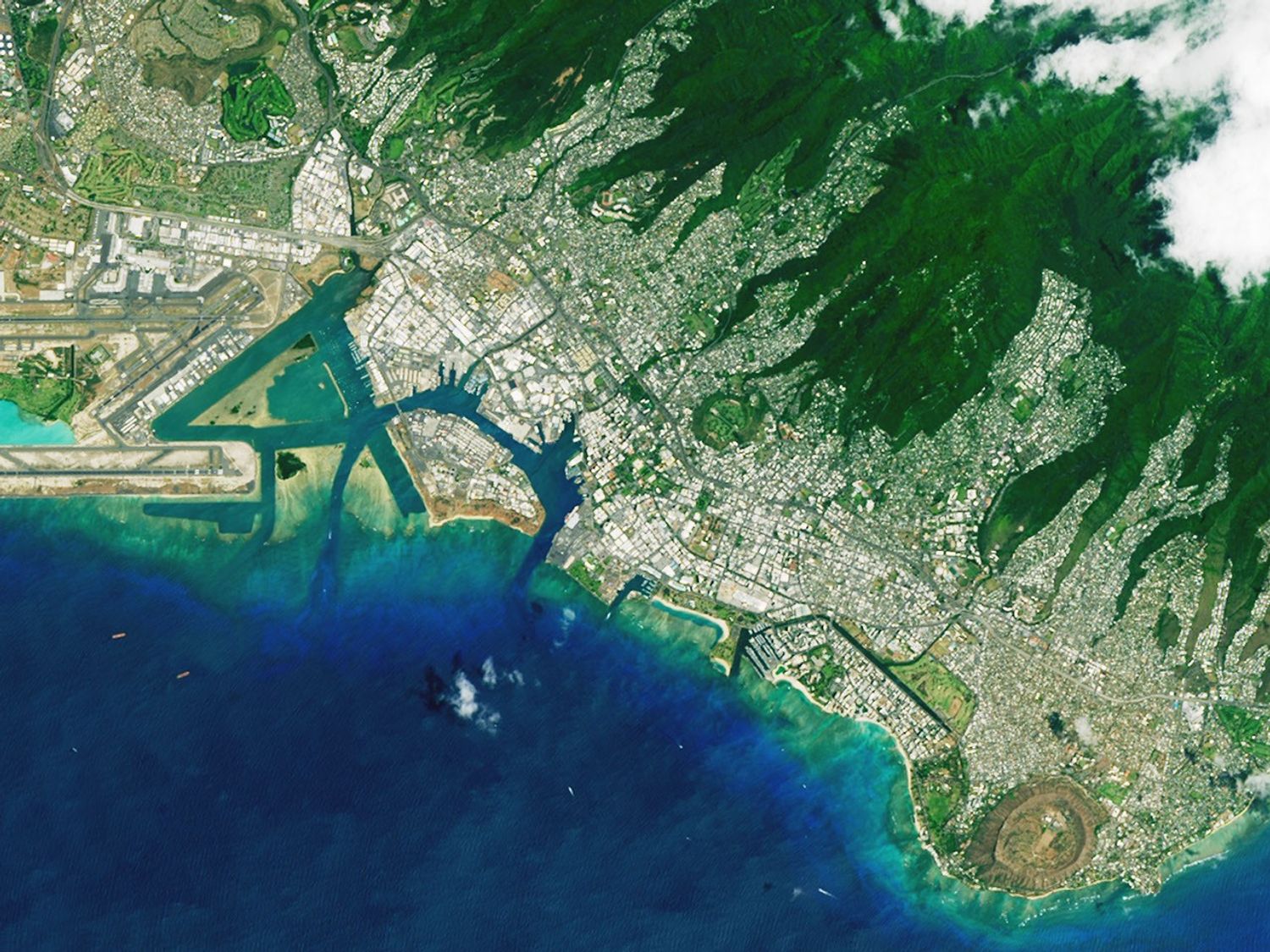 Natural-color pan-sharpened image of Honolulu acquired on May 1, 2014.
