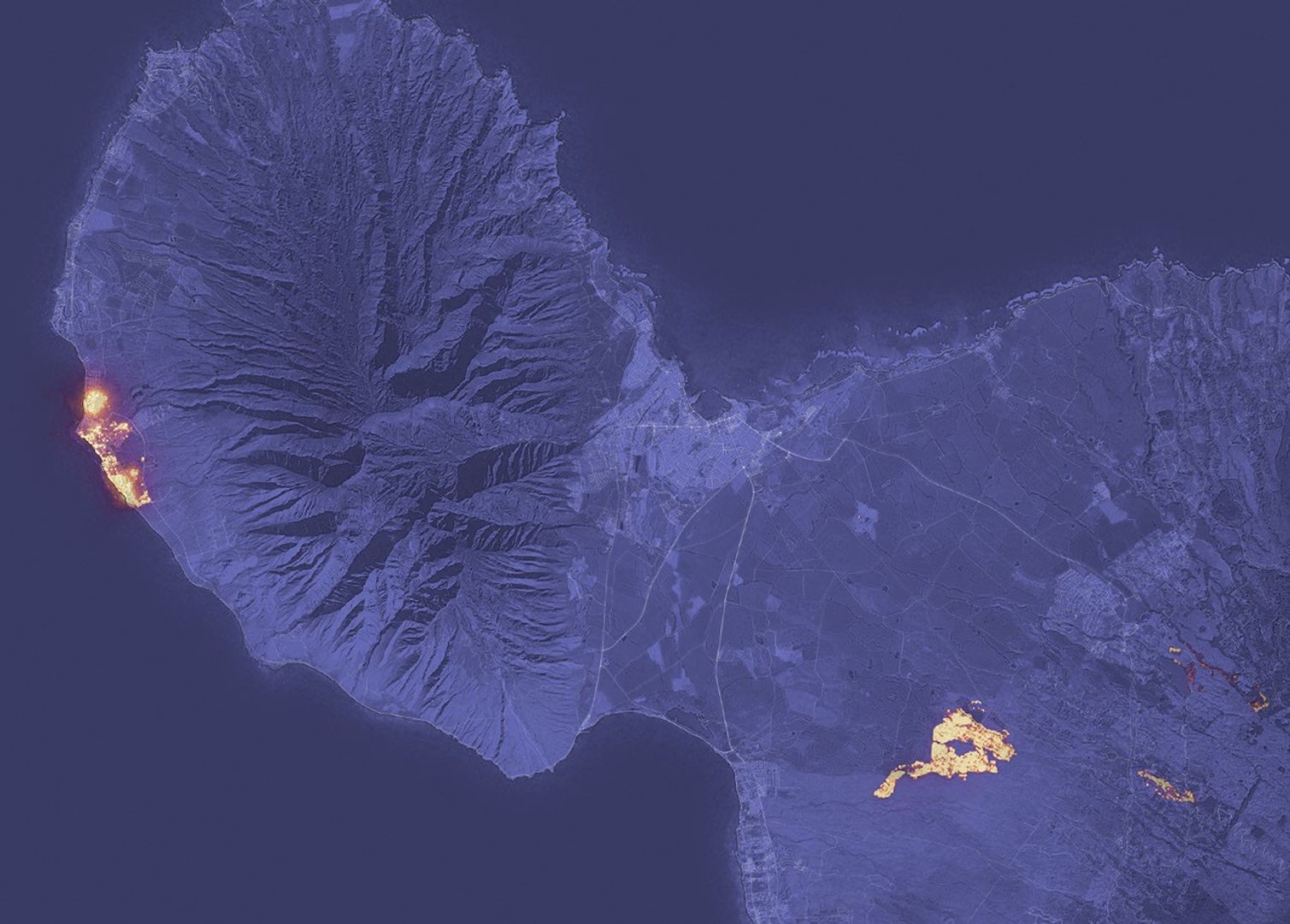 A thermal composite of the Maui fire on Aug 8, 2023