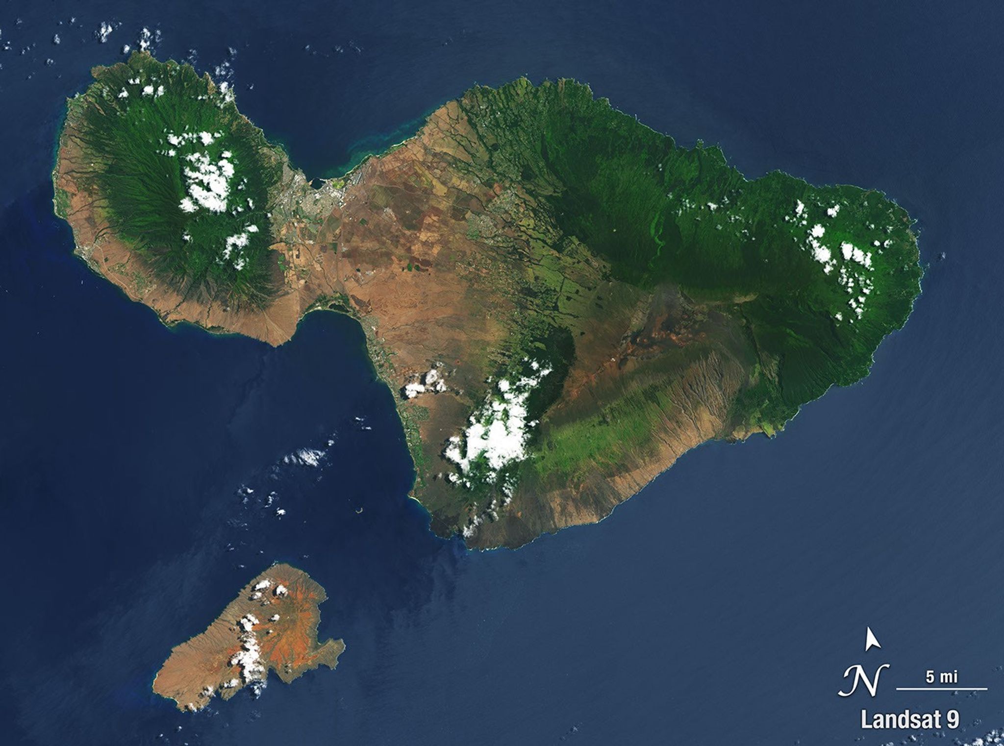A natural-color mosaic of Maui in 2023.