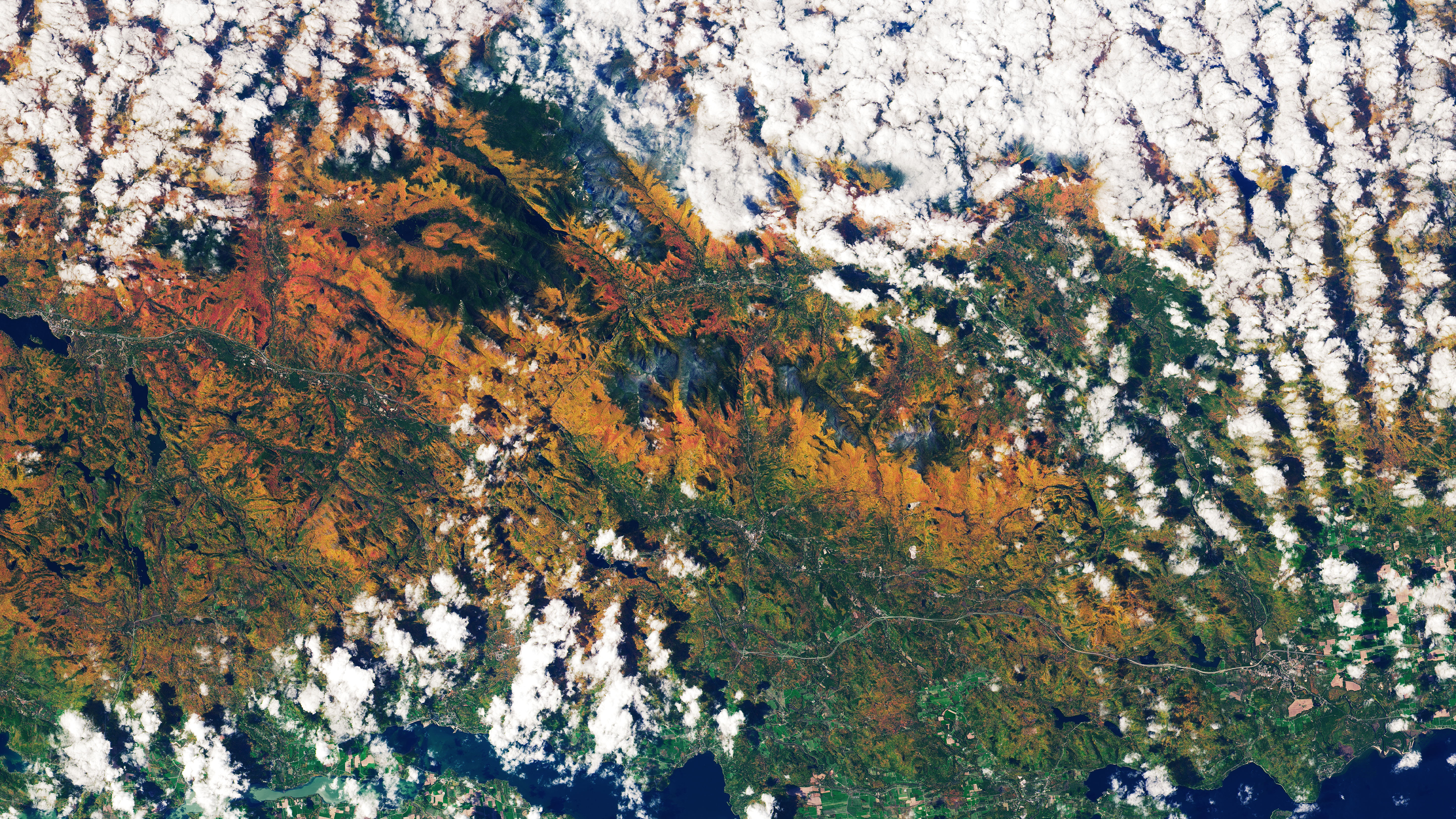 A natural-color Landsat 9 satellite image of the Adirondack mountains in New York. This image was acquired on October 8, 2022.
