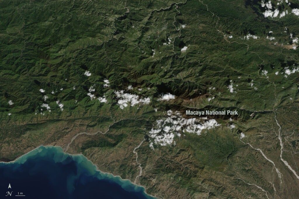 Landsat image of Macaya National Park in the western end of Haiti.