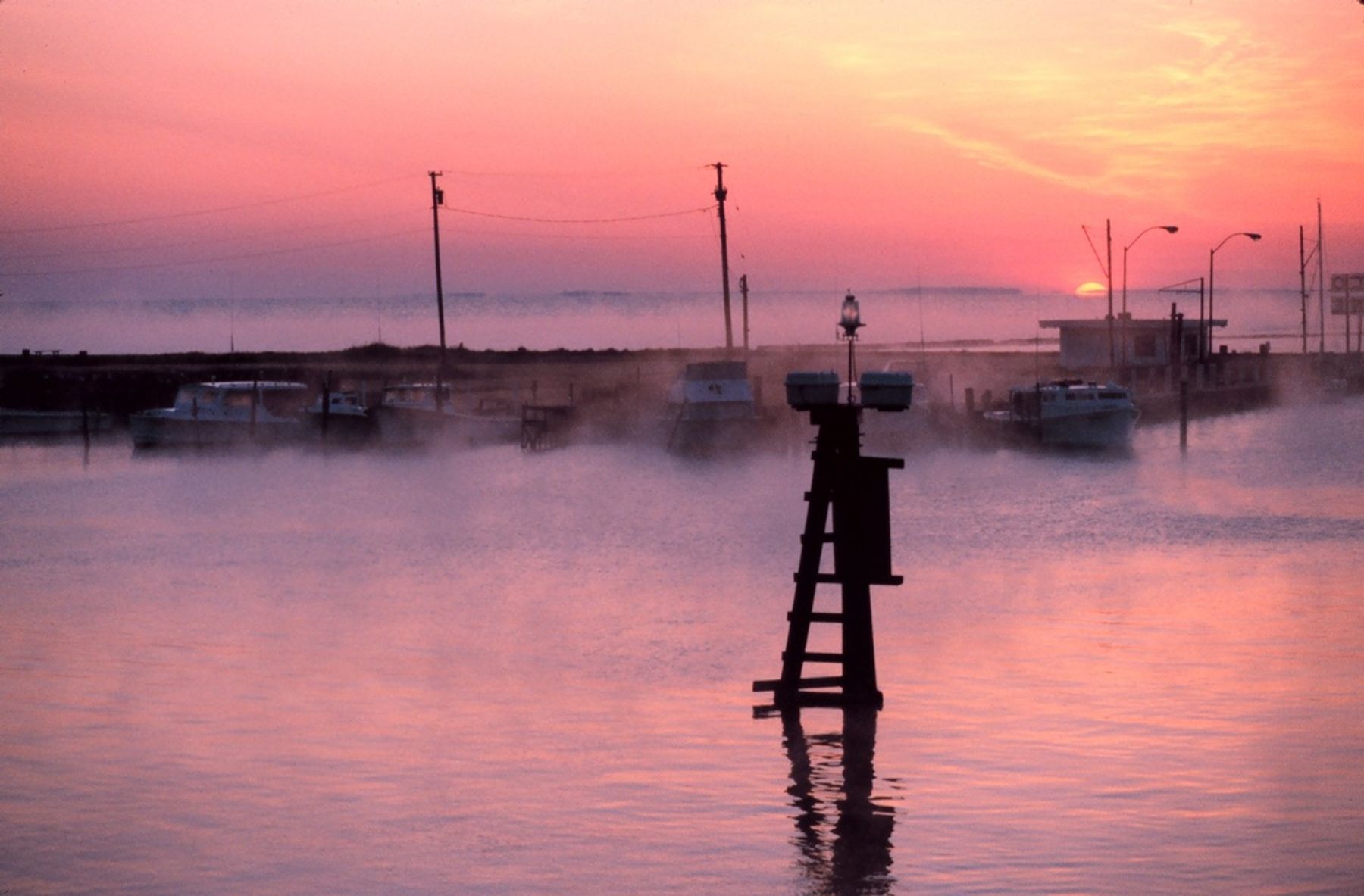 Advection fog and the morning sun coming up over the Chesapeake Bay and FishingCreek.