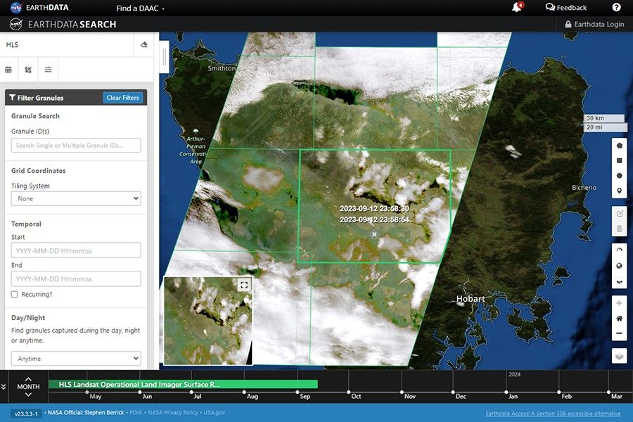 A screenshot of the Earth Data Search tool.
