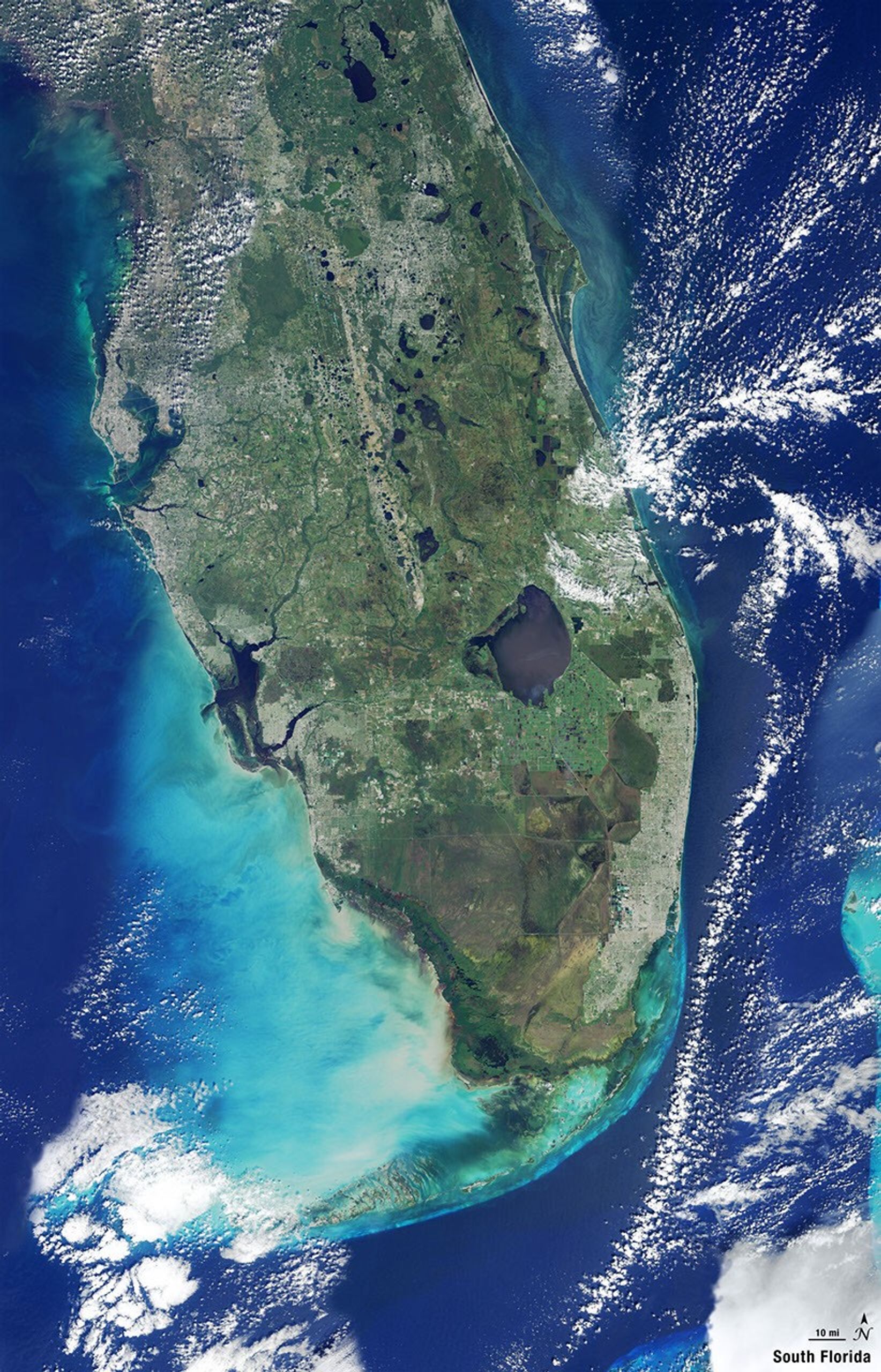 A natural-color mosaic of South Florida acquired in August of 2024.