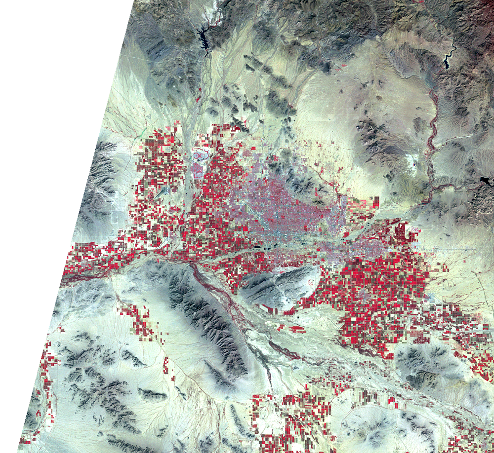A Landsat 1 image of Phoenix, Arizona acquired on Oct 16, 1972 (path/row 39/37).