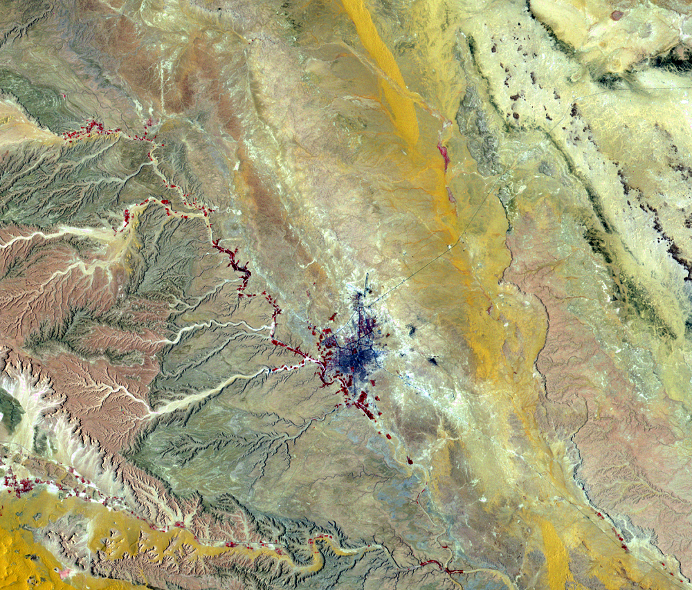 A Landsat 1 satellite image of Riyadh, Saudi Arabia acquired on Aug 1, 1972 (path/row 178/43)