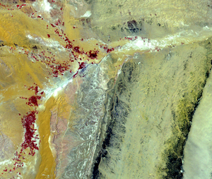 A Landsat 1 satellite image of Al Kharj, Saudi Arabia, on Sep 5, 1972 (path/row 177/43)