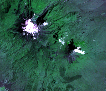 A false-color Landsat 2 satellite image of Mount Ararat, Turkey acquired on Sep 12, 1977 (path/row 183/32).