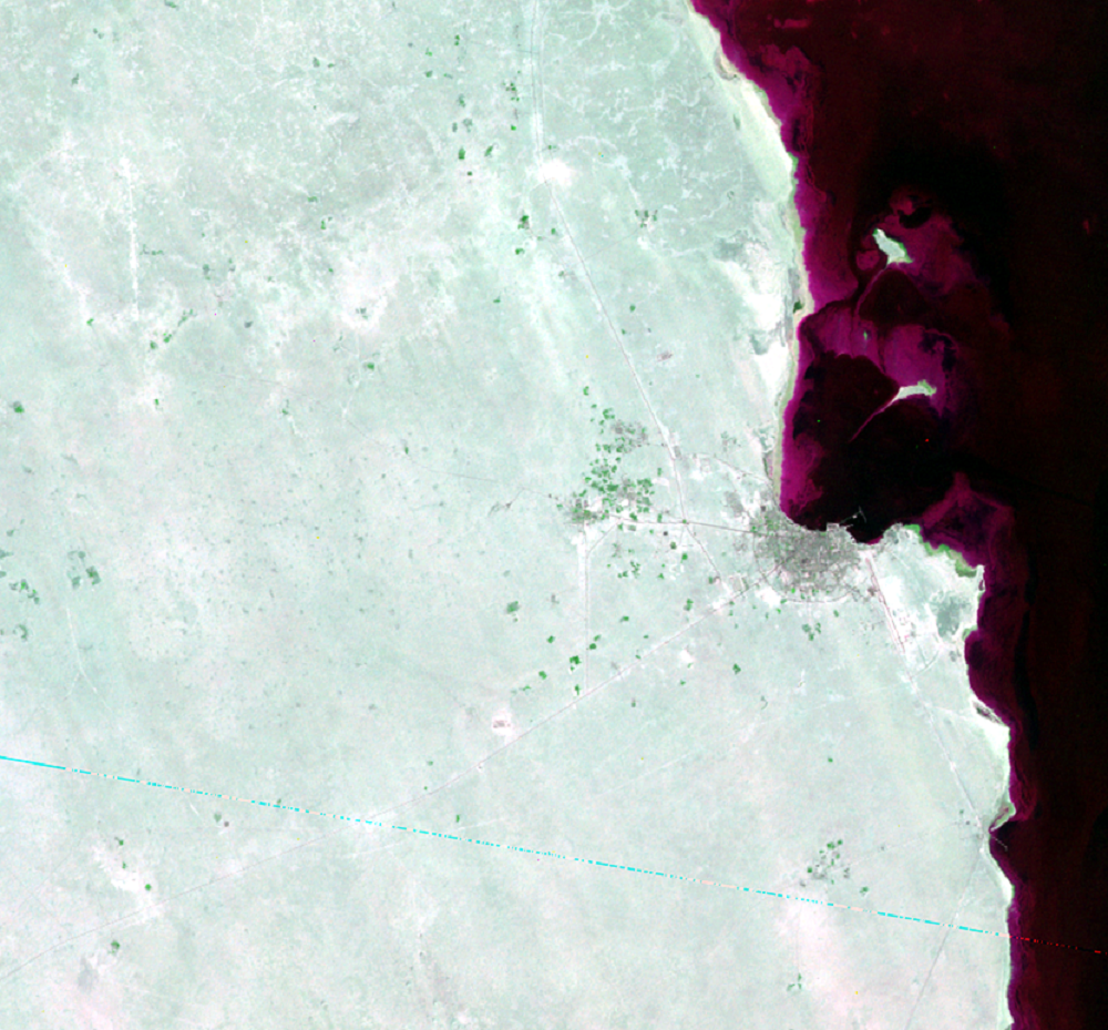 A Landsat 1 satellite image of Doha, Qatar, acquired on Sep 3, 1972 (path/row 175/42)