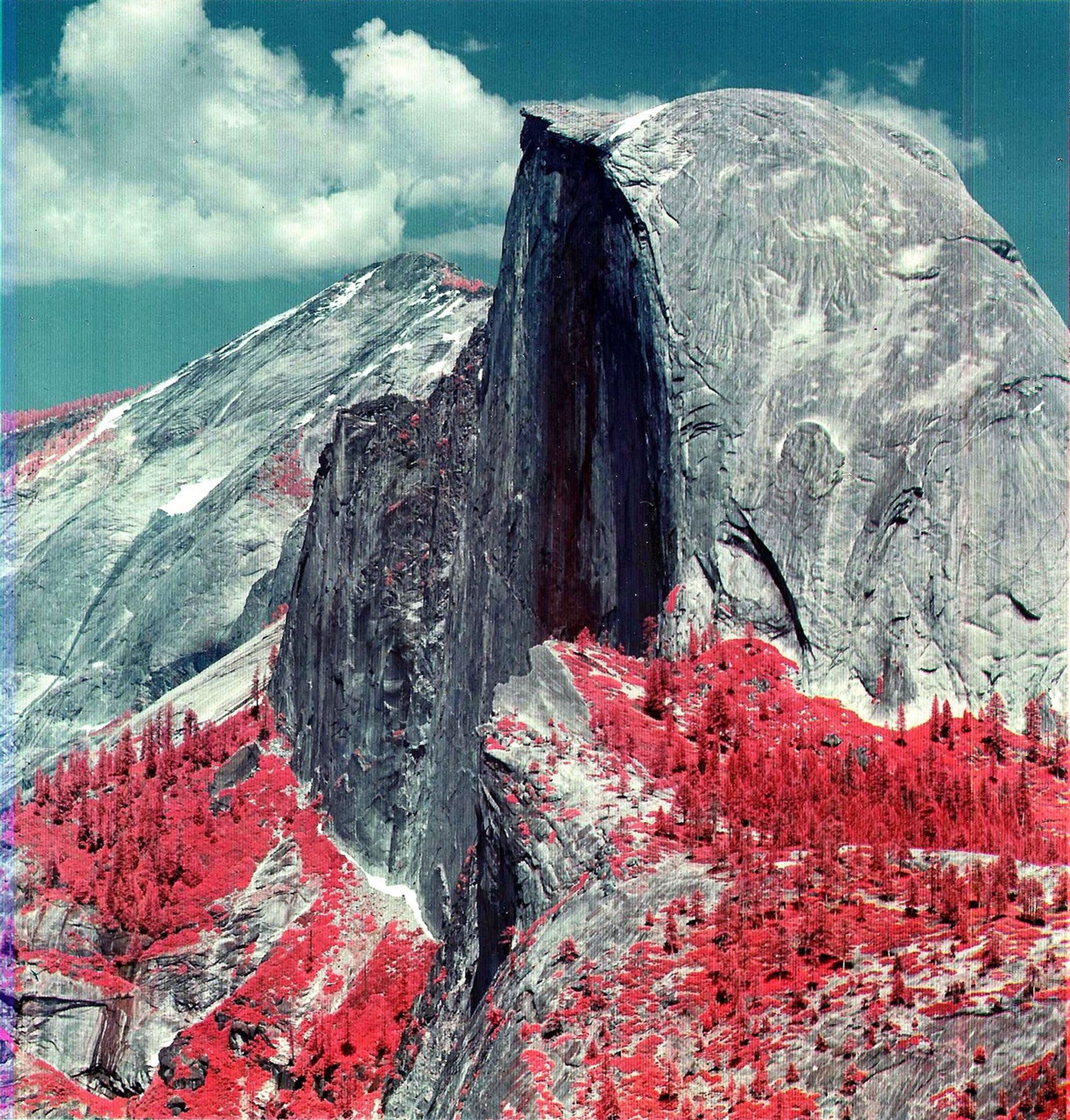 An infrared image of Half Dome in Yosemite National Park taken by MSS.