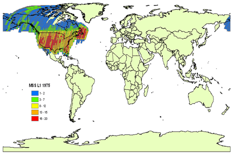 USGS EROS MSS scene holdings archived in 1975 by Landsat 1.