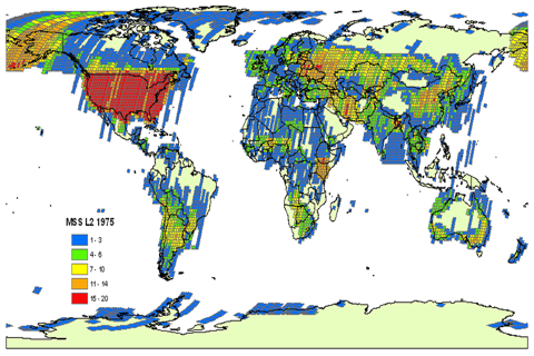 USGS EROS MSS scene holdings archived in 1975 by Landsat 2.