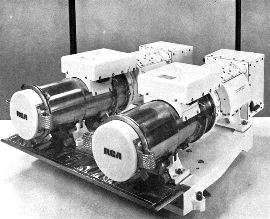 A black and white photograph of the two-camera RBV baseplate.