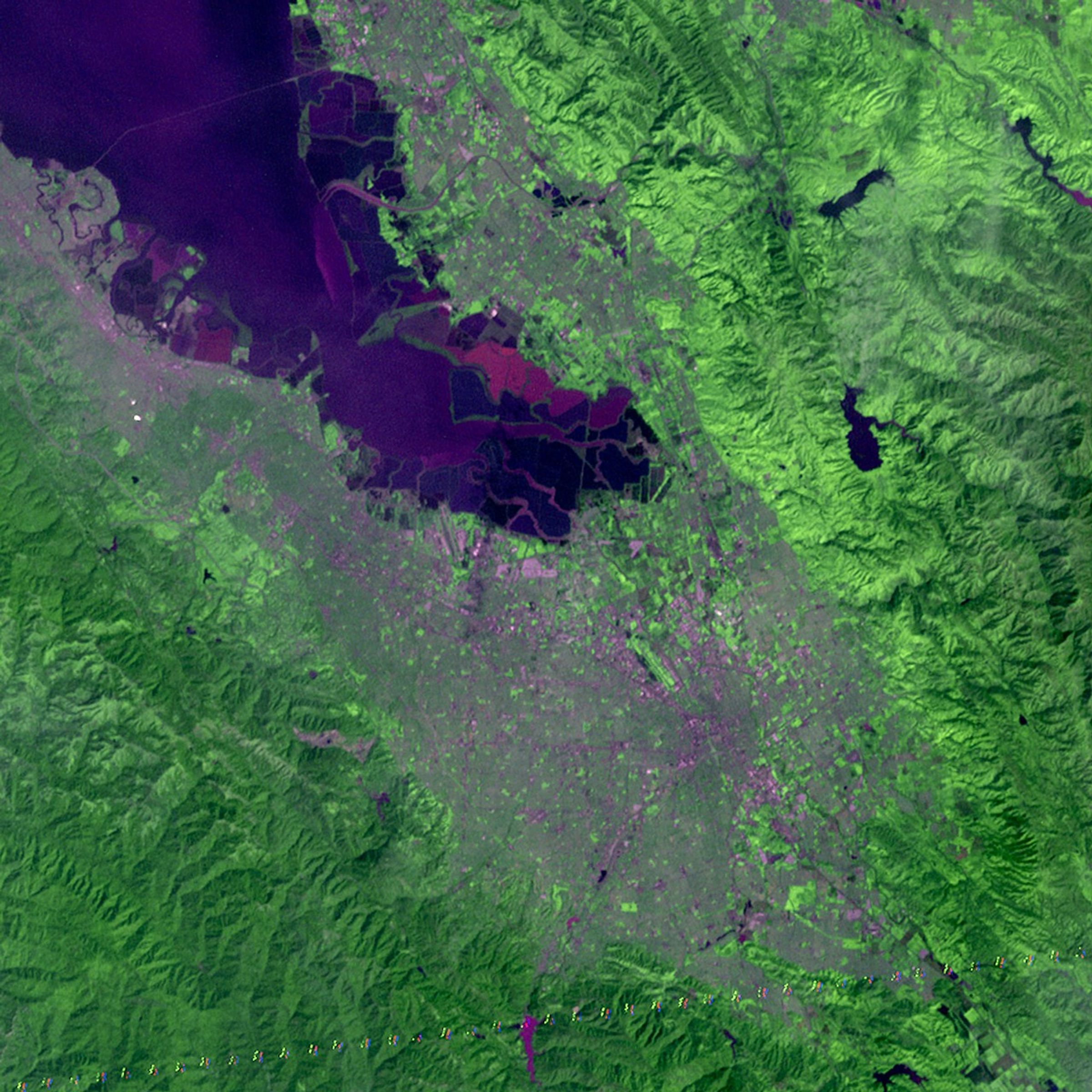 Landsat 3’s first image features a slice of Northern California on March 7, 1978.   San Jose sits in Santa Clara Valley touching the southernmost portion of San Francisco. The area is shaken by earthquakes once or twice annually as just east of the city lays the Calaveras Fault. The focused imagery showcases the urbanization of the valley, which exploded in the 1970s as Silicon Valley grew.