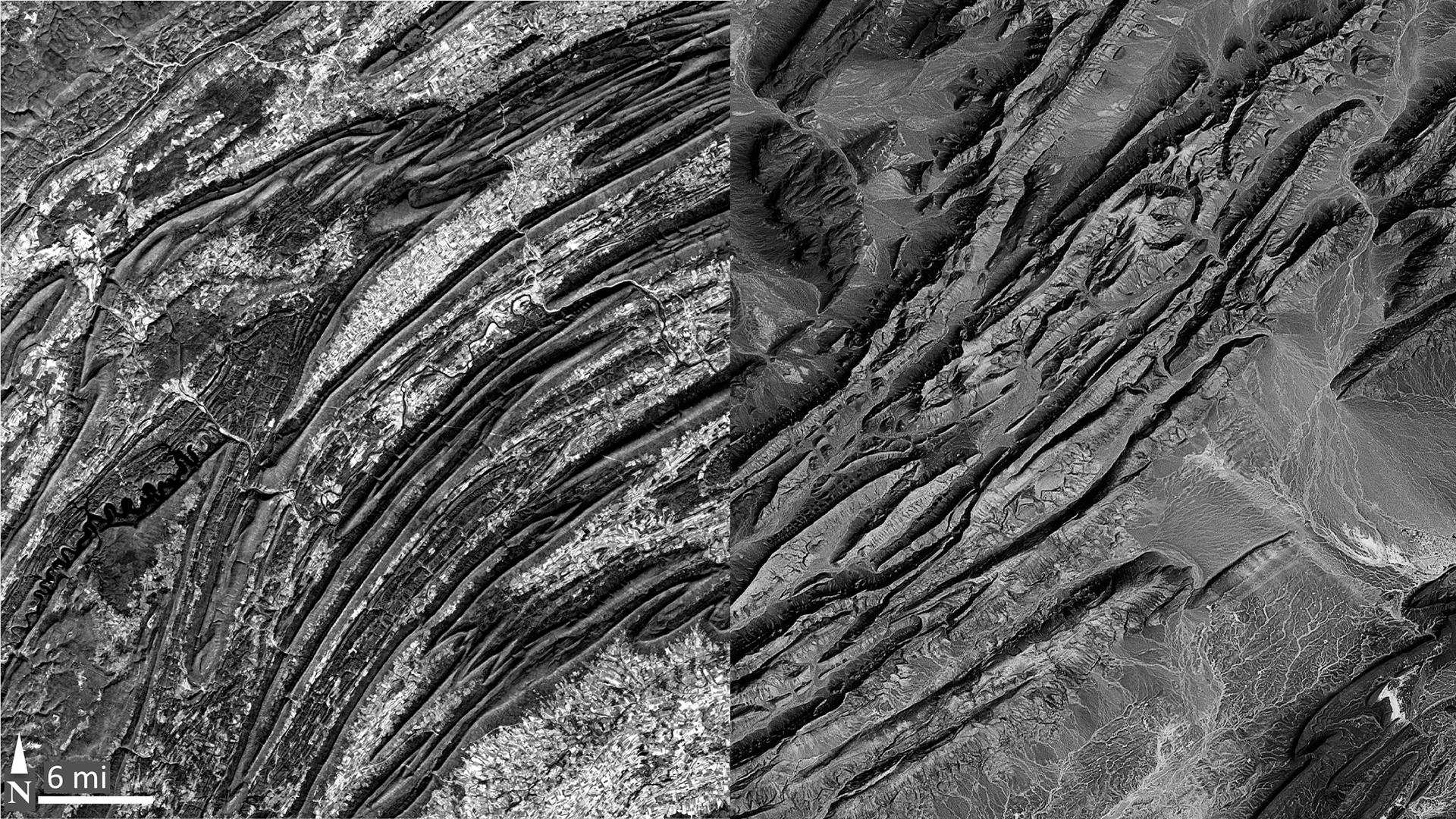 Two black & white Landsat MSS satellite images side by side.