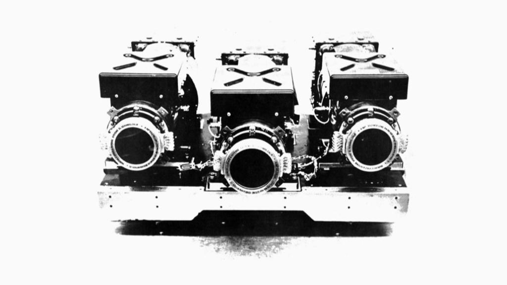 A photograph of Landsat 1 & 2's Return Beam Vidicon (RBV) sensors.