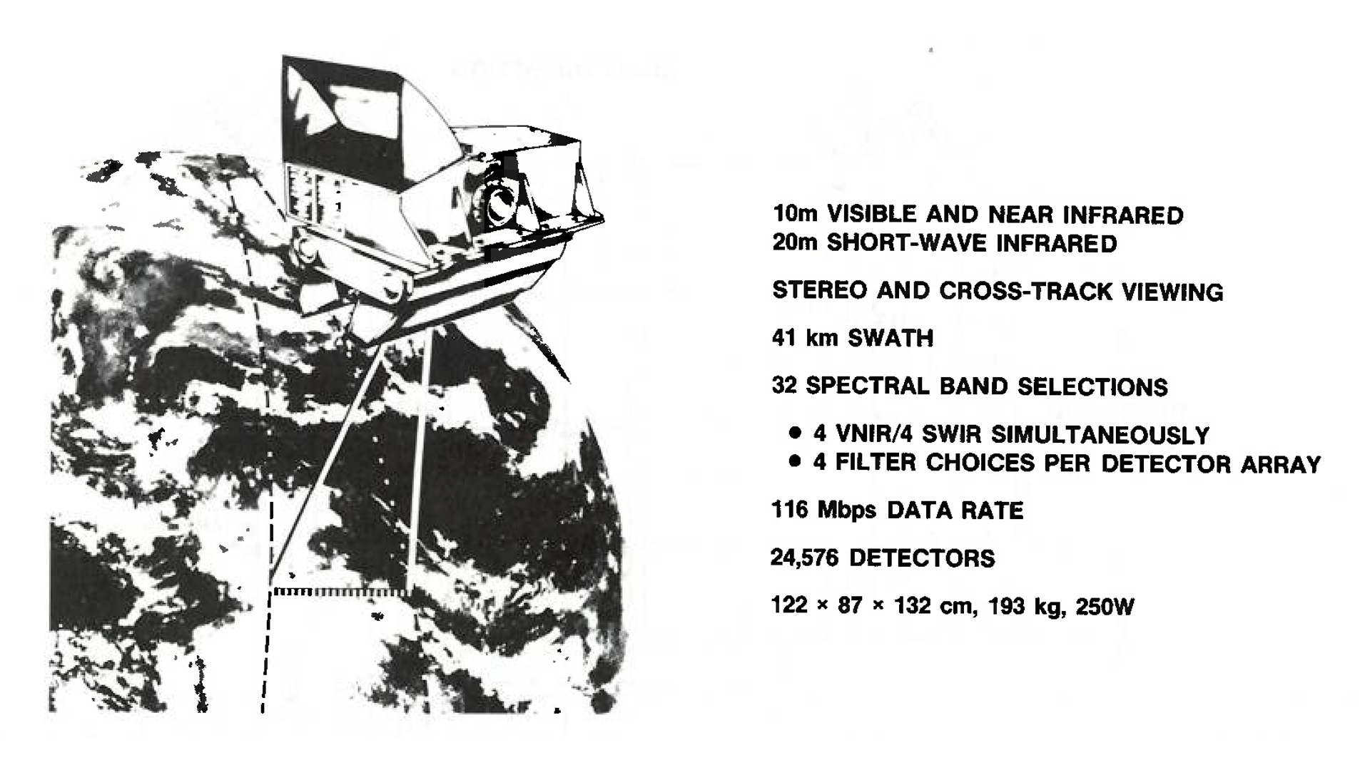 A black and white diagram of the Advanced Landsat Sensor (ALS), a proposed sensor for Landsat 6