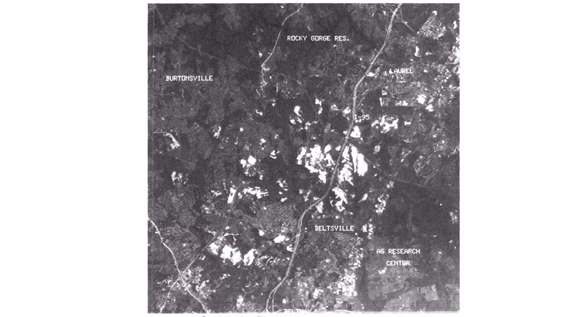 A black and white Landsat 4 TM satellite image of a contrast enhancement of study site.