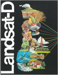 A Landsat-D infographic on the front page of a pamphlet, featuring a painting of every feature our planet has to offer.