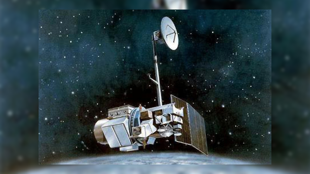 An artist’s rendering of the Landsat 4 satellite in orbit.