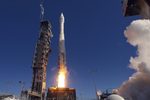 The United Launch Alliance (ULA) Atlas-V rocket with the Landsat Data Continuity Mission (LDCM) spacecraft onboard is seen as it launches on Monday, February 11, 2013 at Vandenberg Air Force Base, California.