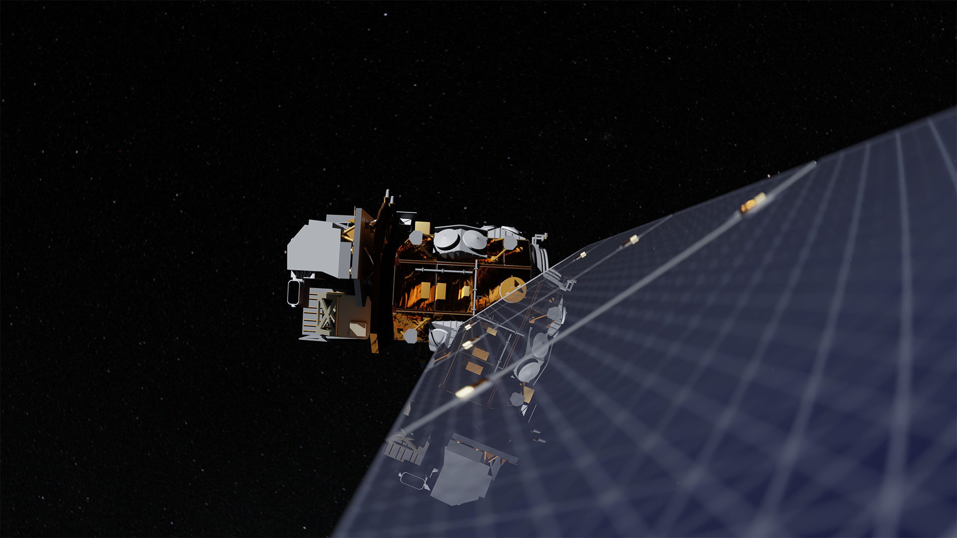 An artist's rendering of the Landsat 8 satellite in orbit.