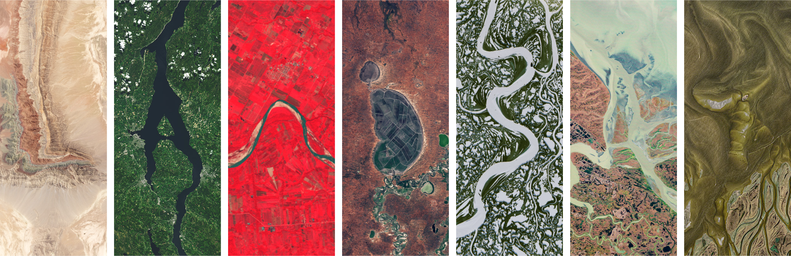 The word "Landsat" spelled out in letters as seen by Landsat satellites.