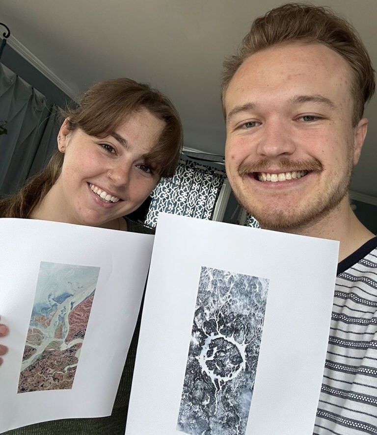 Ally Nussbaum and Ross Walter with their favorite Landsat letters.