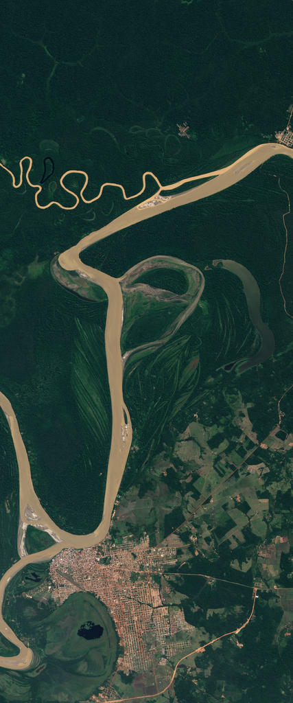 Landsat satellite image of a meandering river that forms the capital letter P.