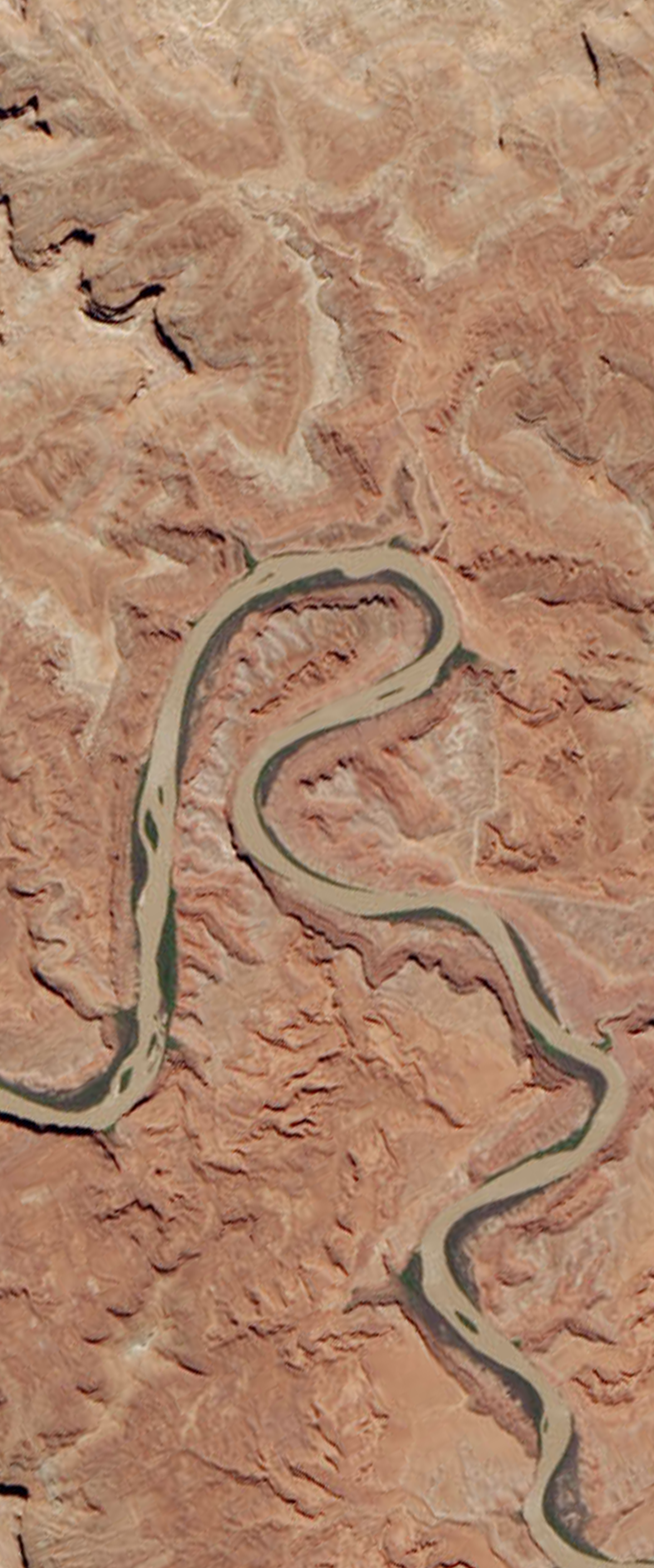 Curvy river forms the upper case letter R in this Landsat satellite image.