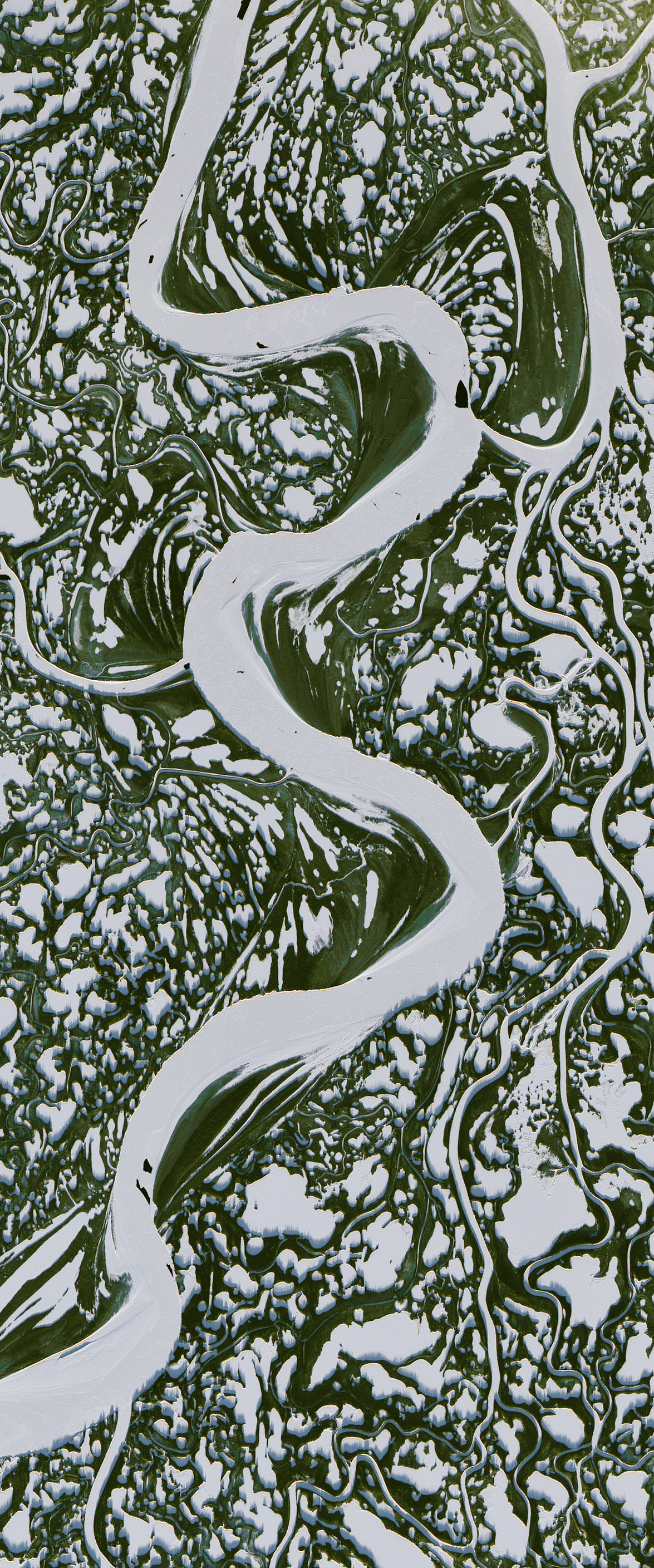 Frozen river forms the letter S in this Landsat satellite image.