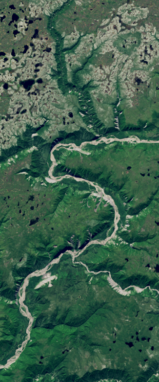 Landsat satellite image showing a winding river forming the number 5.