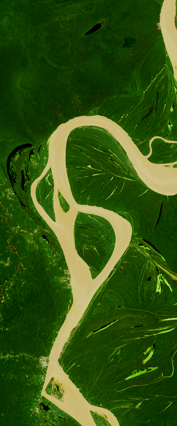 Landsat satellite image showing a curvy river forming the number 6.