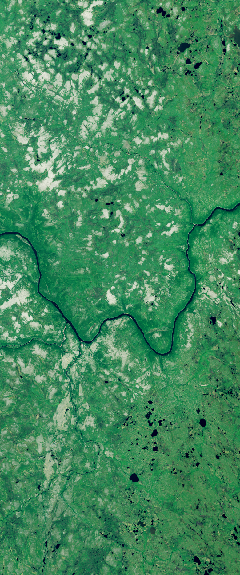Curvy river forms the lower case letter W in this Landsat satellite image.