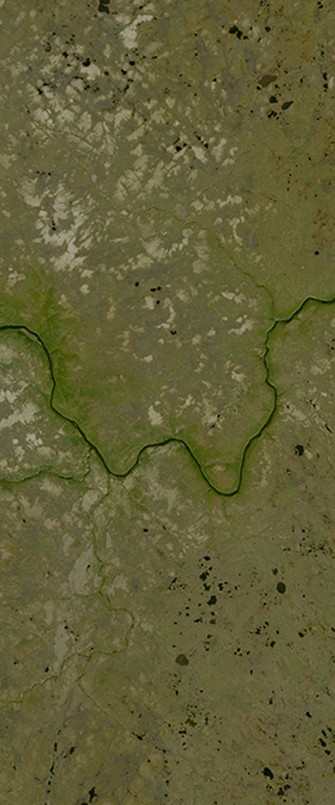 Curvy river forms the lower case letter W in this Landsat satellite image.