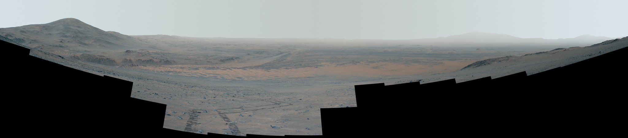 This enhanced-color mosaic was taken on Sept. 27 by the Perseverance rover while climbing the western wall of Jezero Crater. Many of the landmarks visited by the rover during its 3½-year exploration of Mars can be seen.