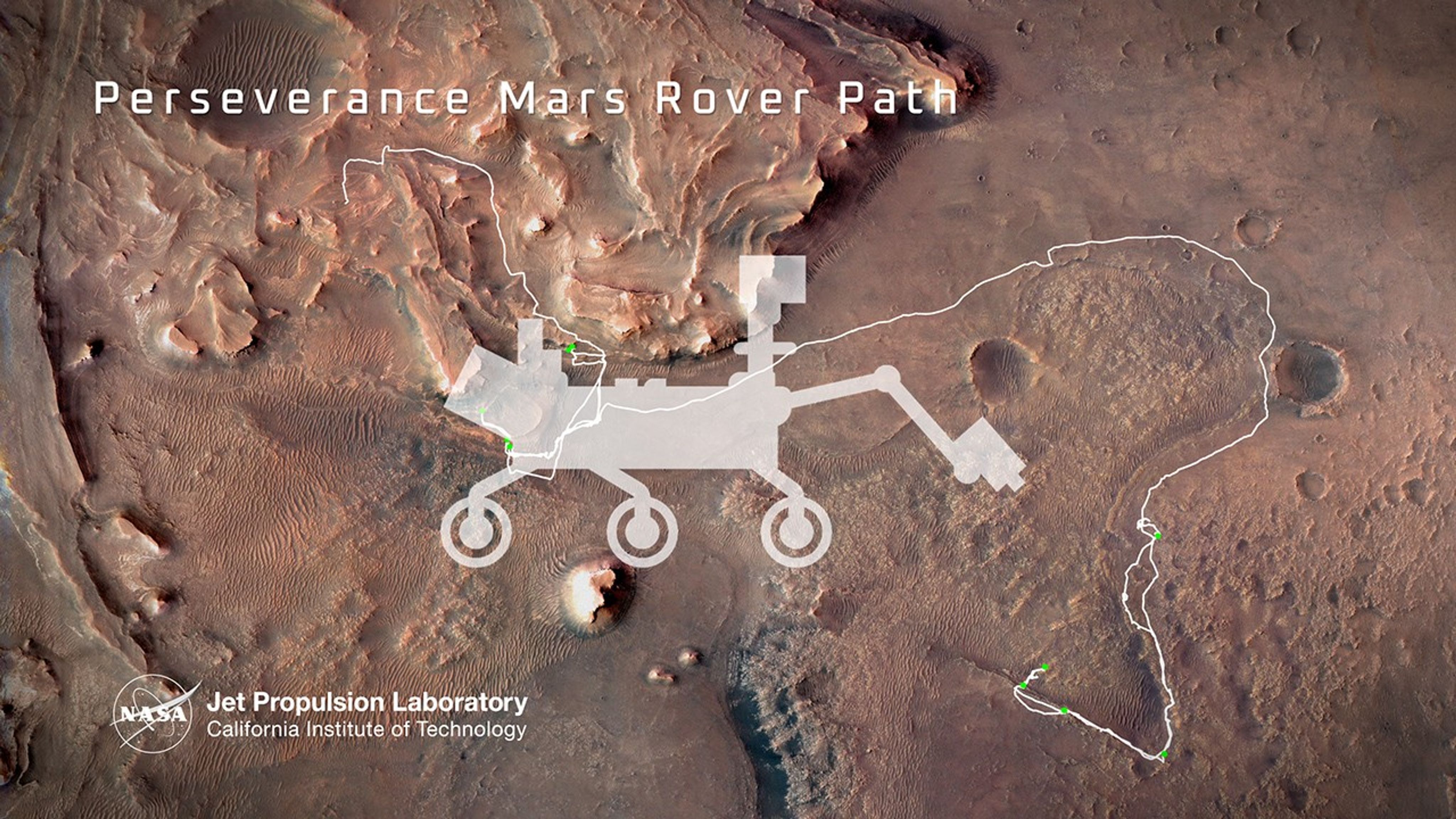 This map, as of October 2024, shows Perseverance's traverse path of over 18.65 miles, with marked locations where 24 samples were collected of rock and regolith as well as one air sample.