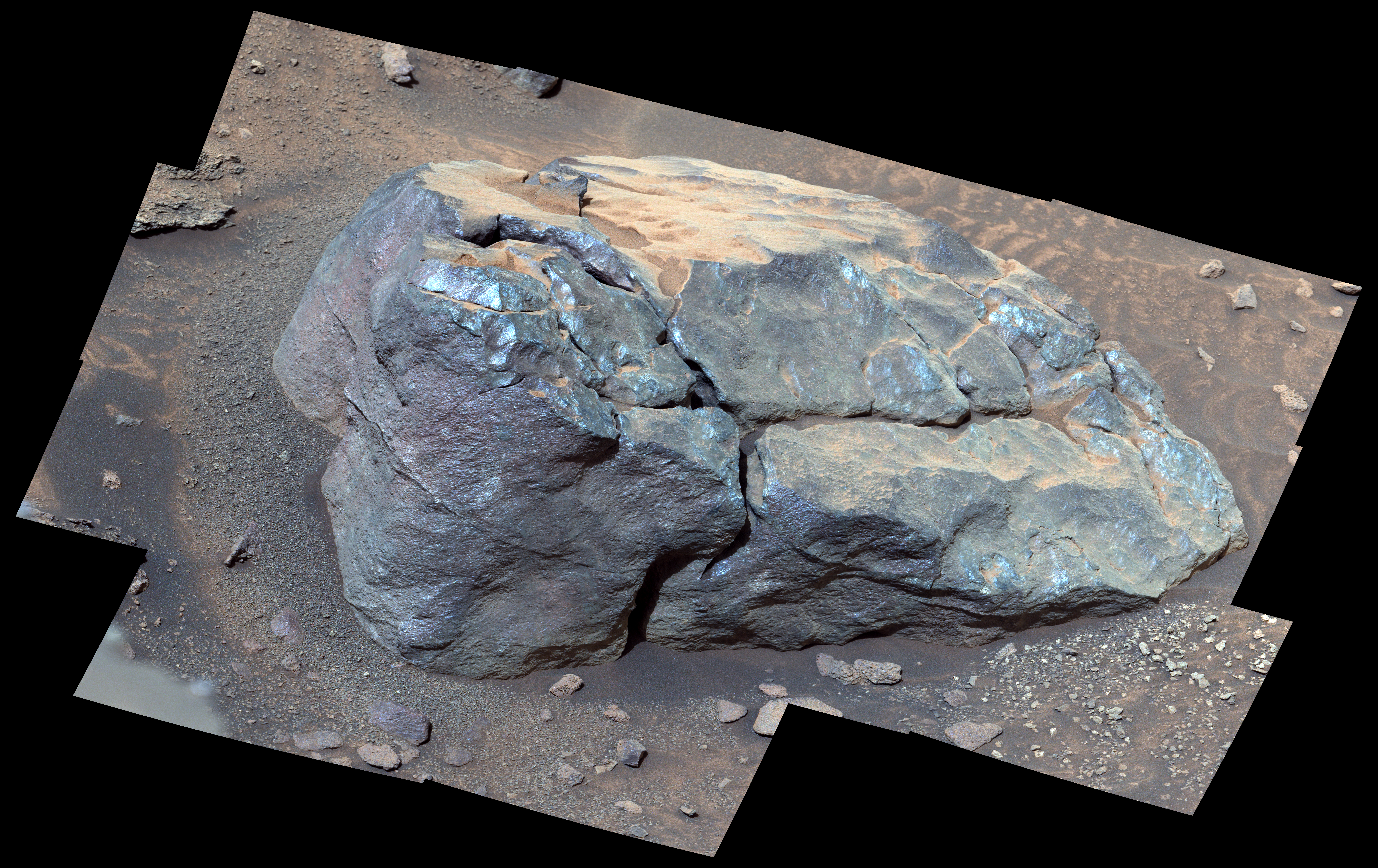 This enhanced-color version, high-resolution mosaic showing “Observation Rock” was taken by the Mastcam-Z instrument on NASA’s Perseverance as the rover climbed the western wall of Jezero Crater.