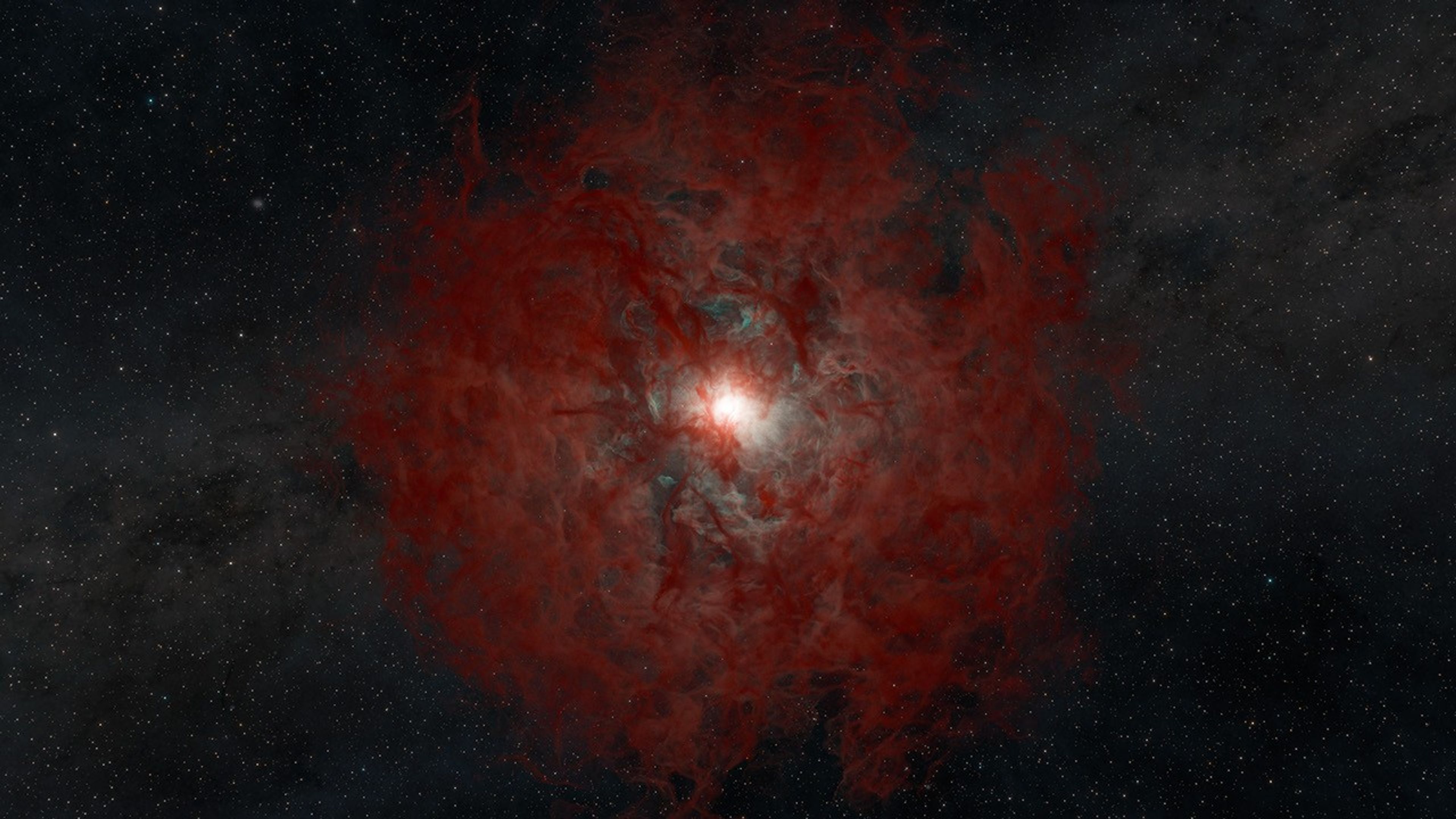 This artist’s concept shows a thick shell of gas and dust that has been expelled from a massive star’s outer layers as its core collapses after running out of fuel. At the center, a hot, dense ball of gas continues to fall inward, feeding the newly formed black hole.