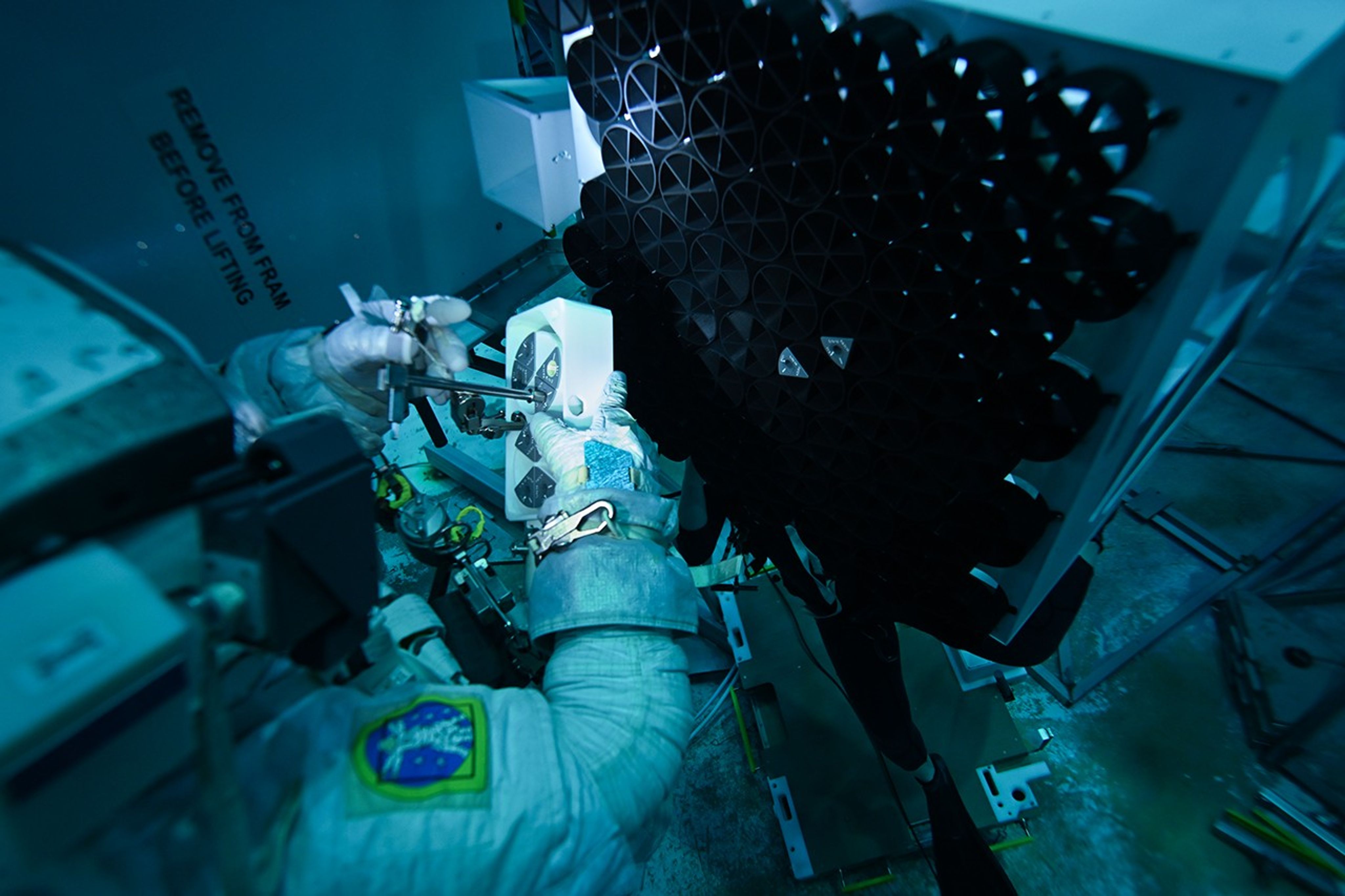 An astronaut in a pool