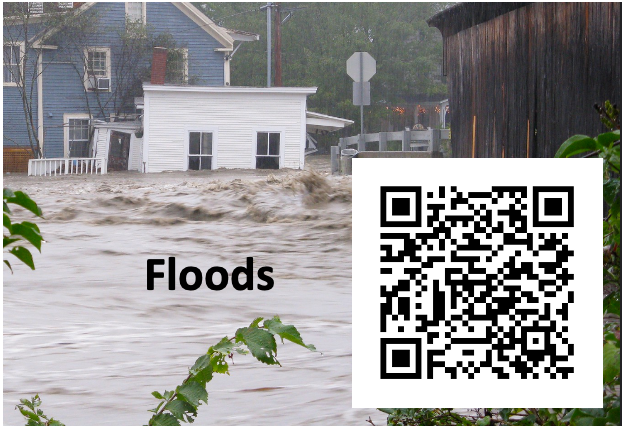image of a flood with the word floods printed over it and a qr code in the right corner of the image.