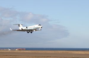Image of NASA G-III taking off from Iceland