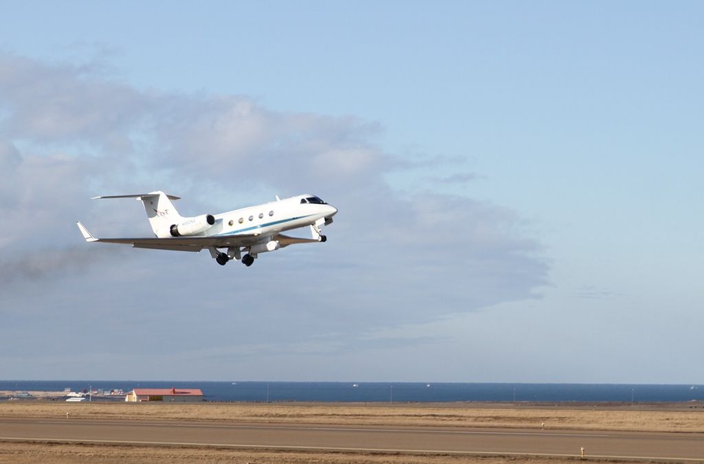 Image of NASA G-III taking off from Iceland