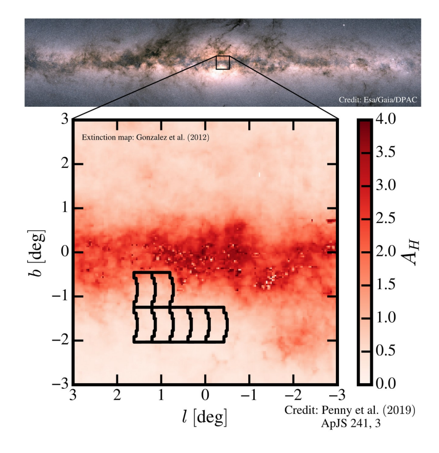 Notional placement of the Galactic Bulge Time Domain Survey fields