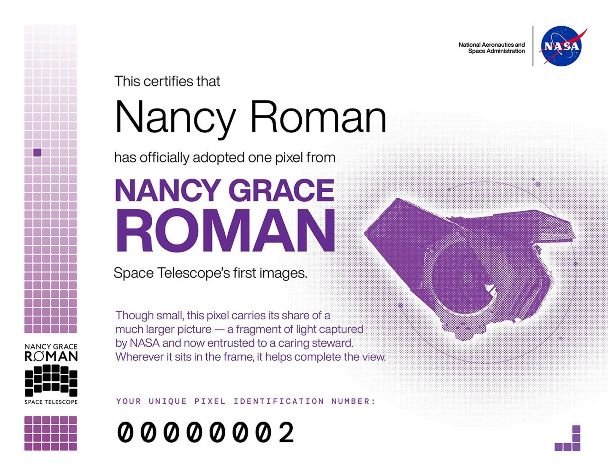 Adopt a Pixel Nancy Grace Roman Space Telescope - NASA Science